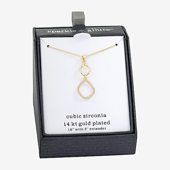 Sparkle Allure Womens Cubic Zirconia 14K Gold Over Brass 16 Inch Pendant Necklace