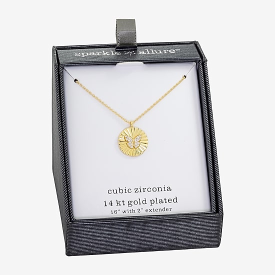 Sparkle Allure Womens Cubic Zirconia 14K Gold Over Brass Butterfly Round 16 Inch Pendant Necklace