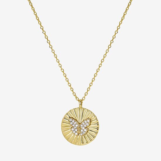 Sparkle Allure Womens Cubic Zirconia 14K Gold Over Brass Butterfly Round 16 Inch Pendant Necklace