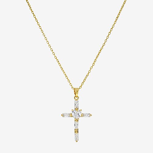 Sparkle Allure Womens Cubic Zirconia 14K Gold Over Brass Cross 16 Inch Pendant Necklace, One Size