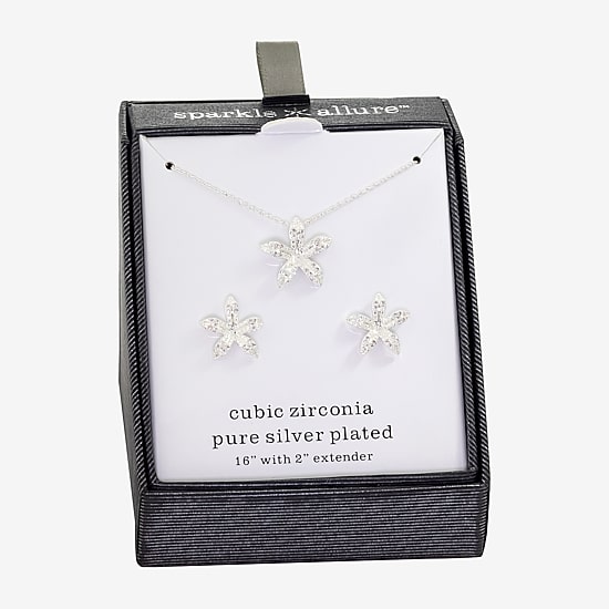Sparkle Allure Womens Cubic Zirconia Pure Silver Over Brass Flower 2-pc. Jewelry Set