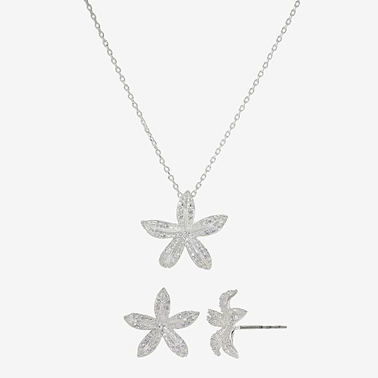 Sparkle Allure Womens Cubic Zirconia Pure Silver Over Brass Flower 2-pc. Jewelry Set