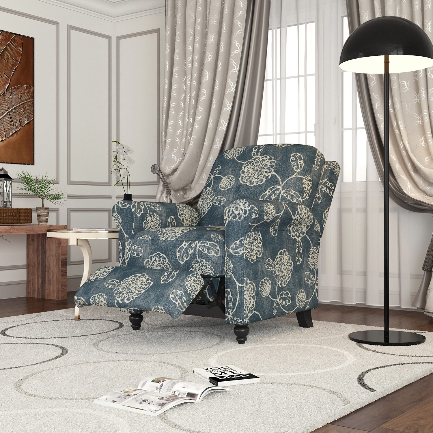 ProLounger Keaton Transitional Roll-Arm Push Back Recliner Floral Fabric