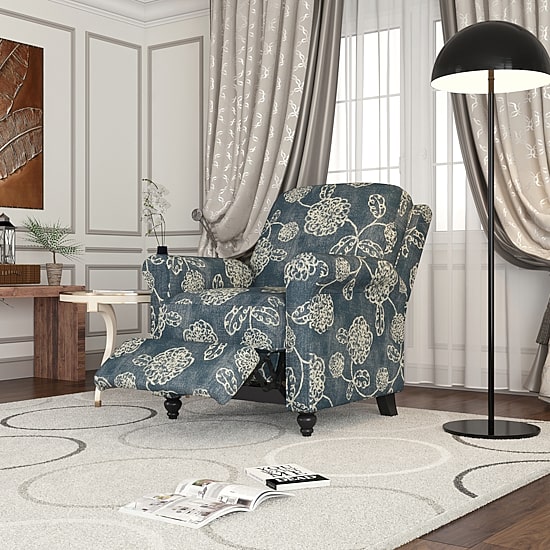 ProLounger Keaton Transitional Roll-Arm Push Back Recliner in Floral Fabric
