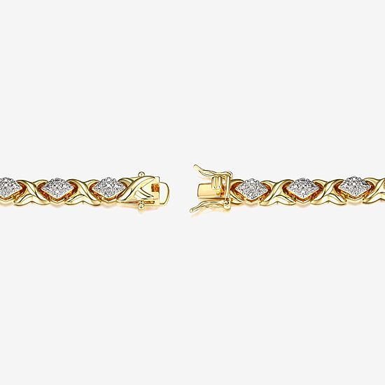 Sparkle Allure Fine Silver Plated Womens Natural White Diamond Accent 14K Gold Over Brass 7.25 Inch Tennis Bracelet