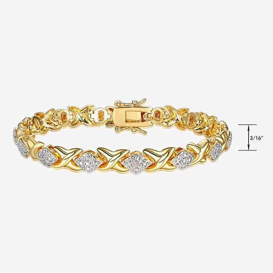 Sparkle Allure Fine Silver Plated Womens Natural White Diamond Accent 14K Gold Over Brass 7.25 Inch Tennis Bracelet