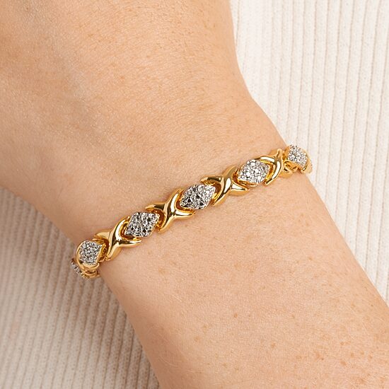 Sparkle Allure Fine Silver Plated Womens Natural White Diamond Accent 14K Gold Over Brass 7.25 Inch Tennis Bracelet