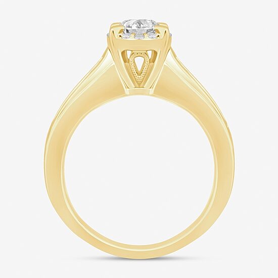 (I / Si2) Womens 1 CT. T.W. Lab Grown White Diamond 10K Gold Round Side Stone Halo Engagement Ring