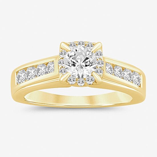 (I / Si2) Womens 1 CT. T.W. Lab Grown White Diamond 10K Gold Round Side Stone Halo Engagement Ring