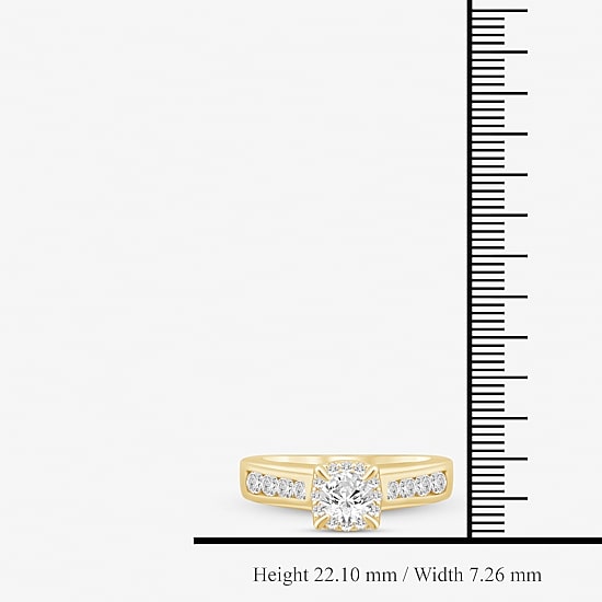 (I / Si2) Womens 1 CT. T.W. Lab Grown White Diamond 10K Gold Round Side Stone Halo Engagement Ring