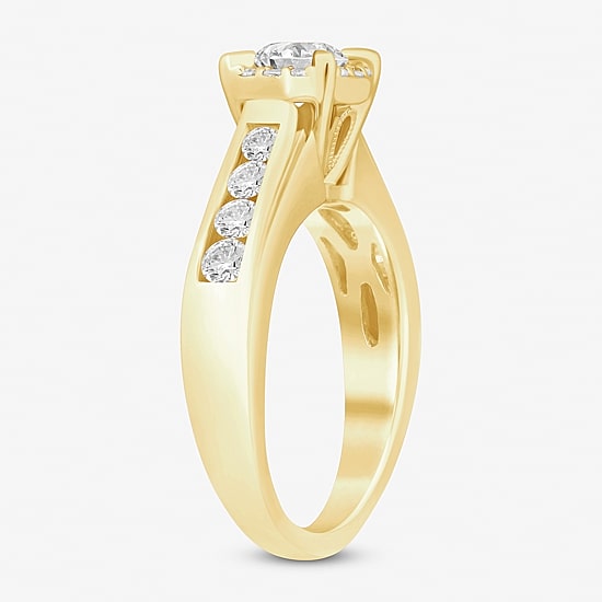 (I / Si2) Womens 1 CT. T.W. Lab Grown White Diamond 10K Gold Round Side Stone Halo Engagement Ring