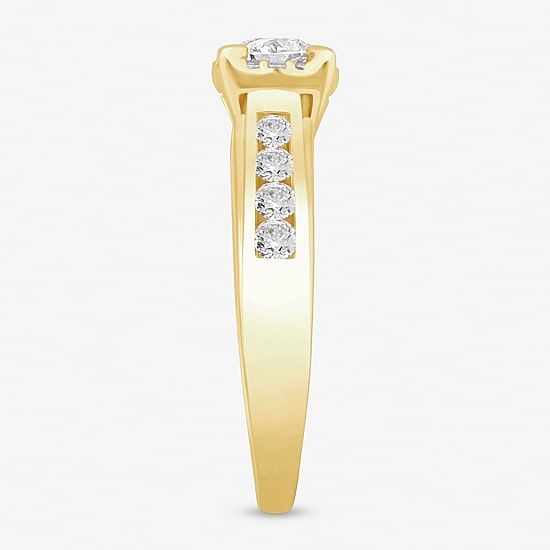 (I / Si2) Womens 1 CT. T.W. Lab Grown White Diamond 10K Gold Round Side Stone Halo Engagement Ring
