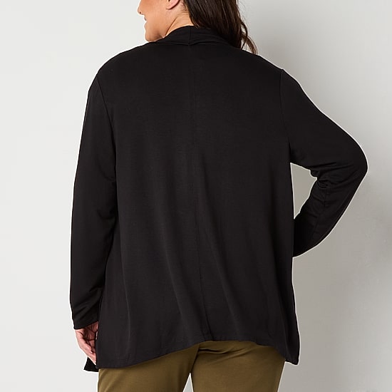 Liz Claiborne Womens Long Sleeve Open Front Plus Cardigan