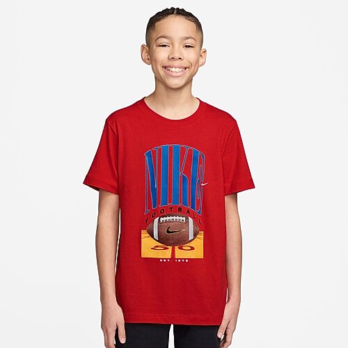 Nike Club Big Kid Unisex Crew Neck Short Sleeve Classic Fit Graphic T-Shirt, Small, Red