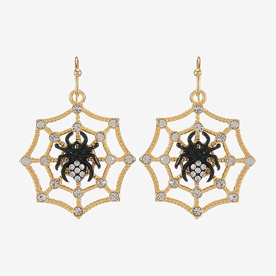 Bijoux Bar Gold Tone Spider Web Womens Glass Drop Earrings