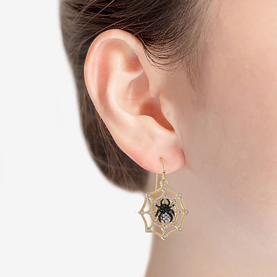 Bijoux Bar Gold Tone Spider Web Womens Glass Drop Earrings
