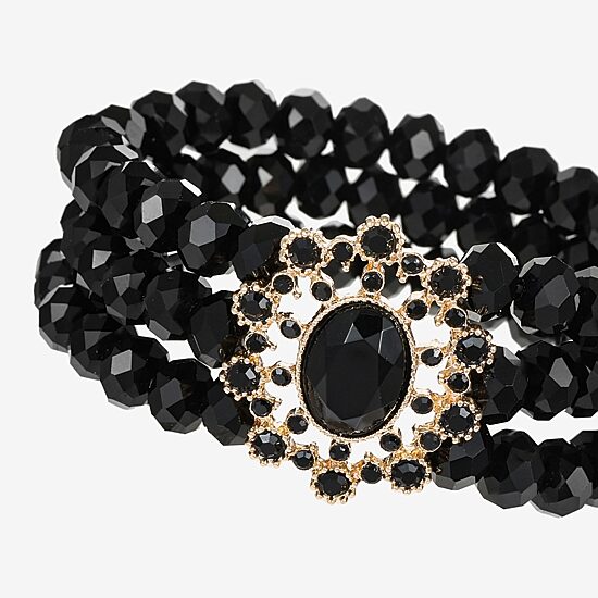 Bijoux Bar Gold Tone Womens Black Glass Stretch Bracelet