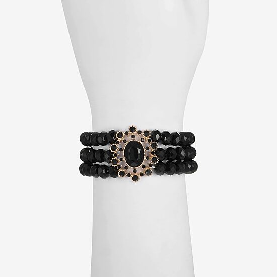 Bijoux Bar Gold Tone Womens Black Glass Stretch Bracelet