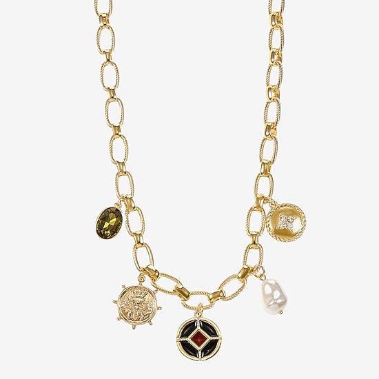 Liz Claiborne Gold Tone Nautical Charm Womens 17 Inch Collar Necklace