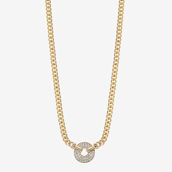 Monet Jewelry Gold Tone Pave Womens Glass 17 Inch Pendant Necklace