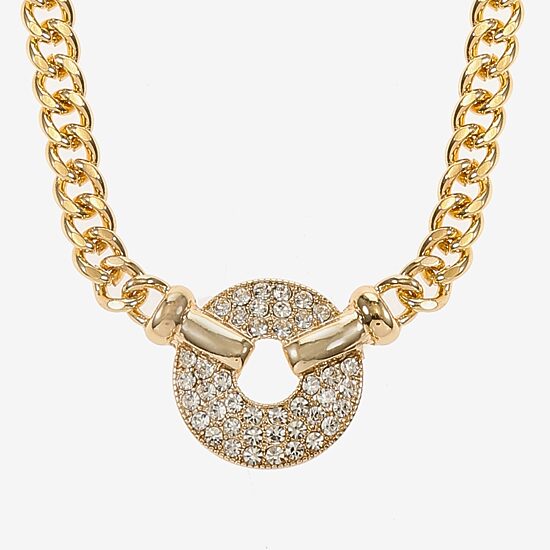 Monet Jewelry Gold Tone Pave Womens Glass 17 Inch Pendant Necklace