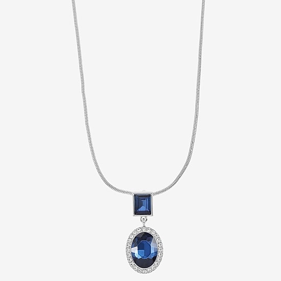 Monet Jewelry Halo Womens Glass Oval 17 Inch Pendant Necklace