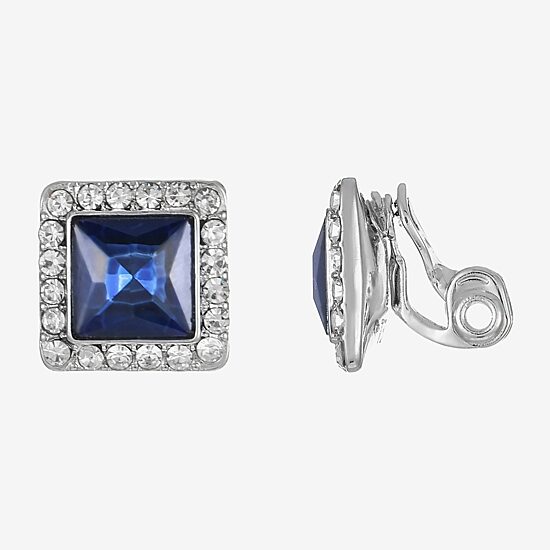 Monet Jewelry Halo Womens Blue Glass Square Clip On Earrings