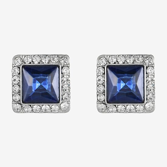 Monet Jewelry Halo Womens Blue Glass Square Clip On Earrings
