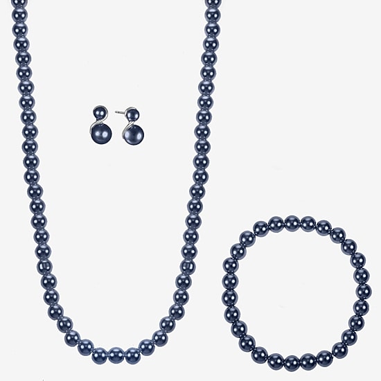 Monet Jewelry Timeless Collar Necklace And Stud Earring Womens Simulated Pearl Round 3-pc. Jewelry Set