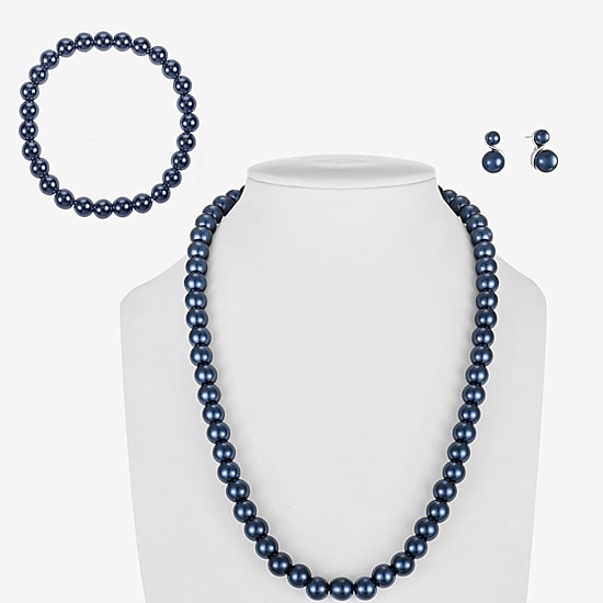 Monet Jewelry Timeless Collar Necklace And Stud Earring Womens Simulated Pearl Round 3-pc. Jewelry Set