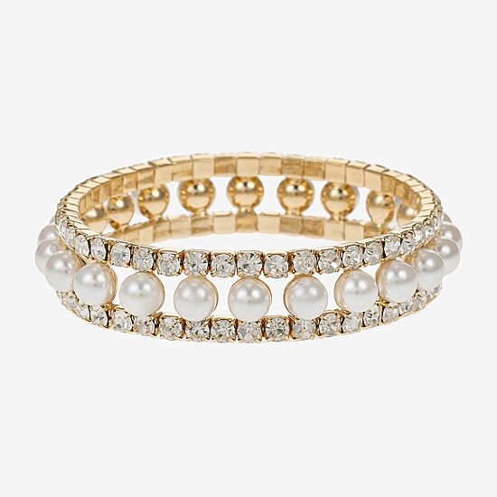 Monet Jewelry Timeless Gold Tone Womens Glass Simulated Pearl Stretch Bracelet