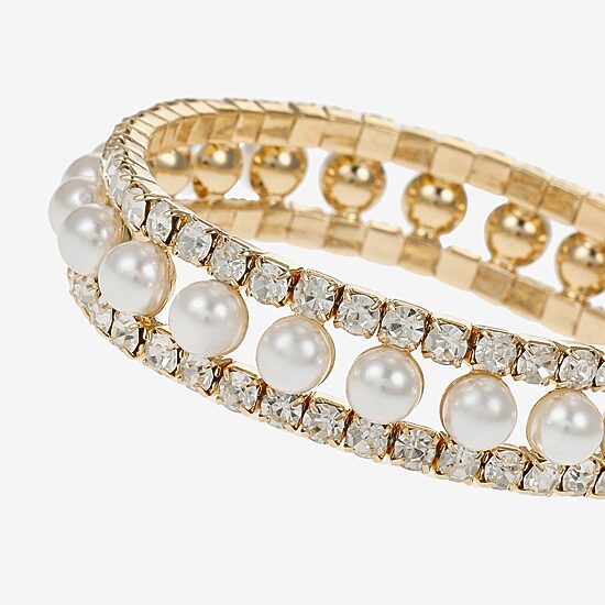 Monet Jewelry Timeless Gold Tone Womens Glass Simulated Pearl Stretch Bracelet