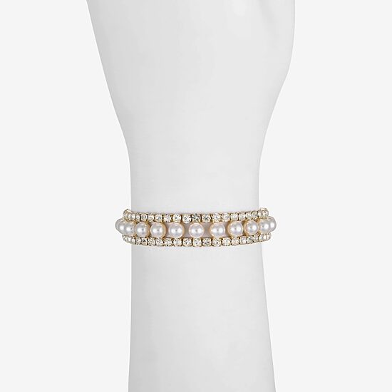 Monet Jewelry Timeless Gold Tone Womens Glass Simulated Pearl Stretch Bracelet