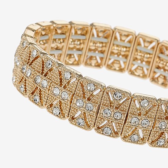 Monet Jewelry Timeless Gold Tone Womens Glass Stretch Bracelet