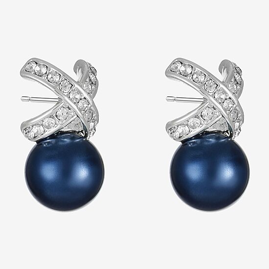Monet Jewelry Timeless Silver Tone & Navy Glass Simulated Pearl 19.2mm Knot Stud Earrings