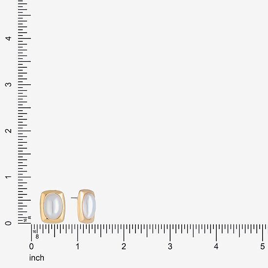 Liz Claiborne Gold Tone Simulated Pearl 18mm Rectangular Stud Earrings