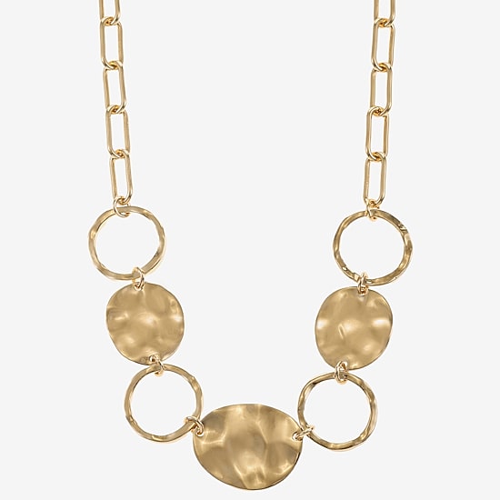 Liz Claiborne Gold Tone Hammered Frontal Womens 17 Inch Collar Necklace