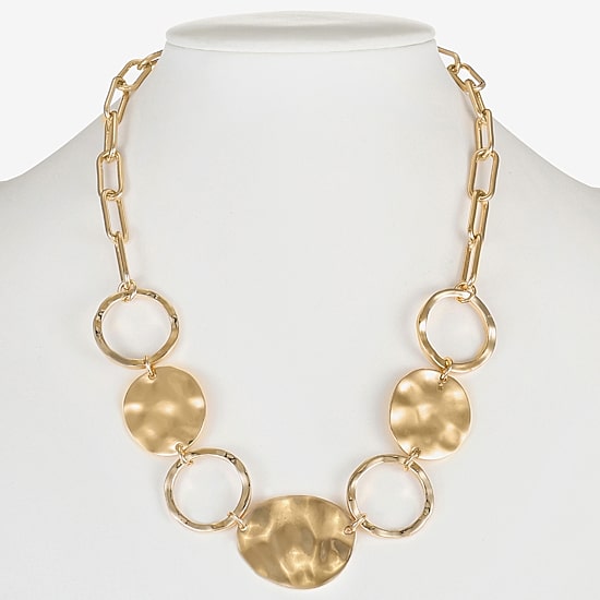 Liz Claiborne Gold Tone Hammered Frontal Womens 17 Inch Collar Necklace