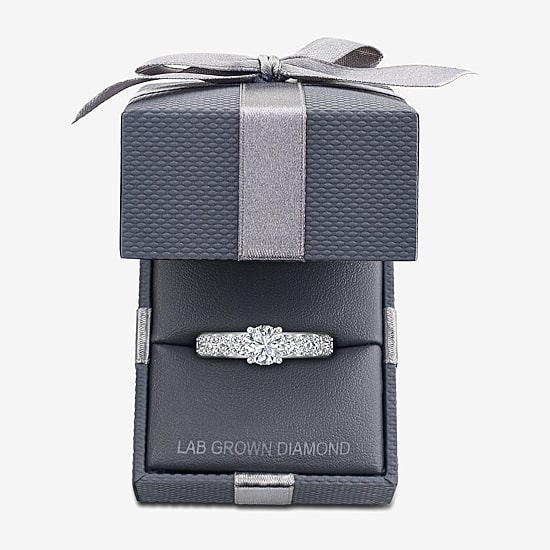 Signature By Modern Bride (G / Si1-Si2) Womens 2 CT. T.W. Lab Grown White Diamond 10K White or Yellow Gold Round Side Stone Engagement Ring