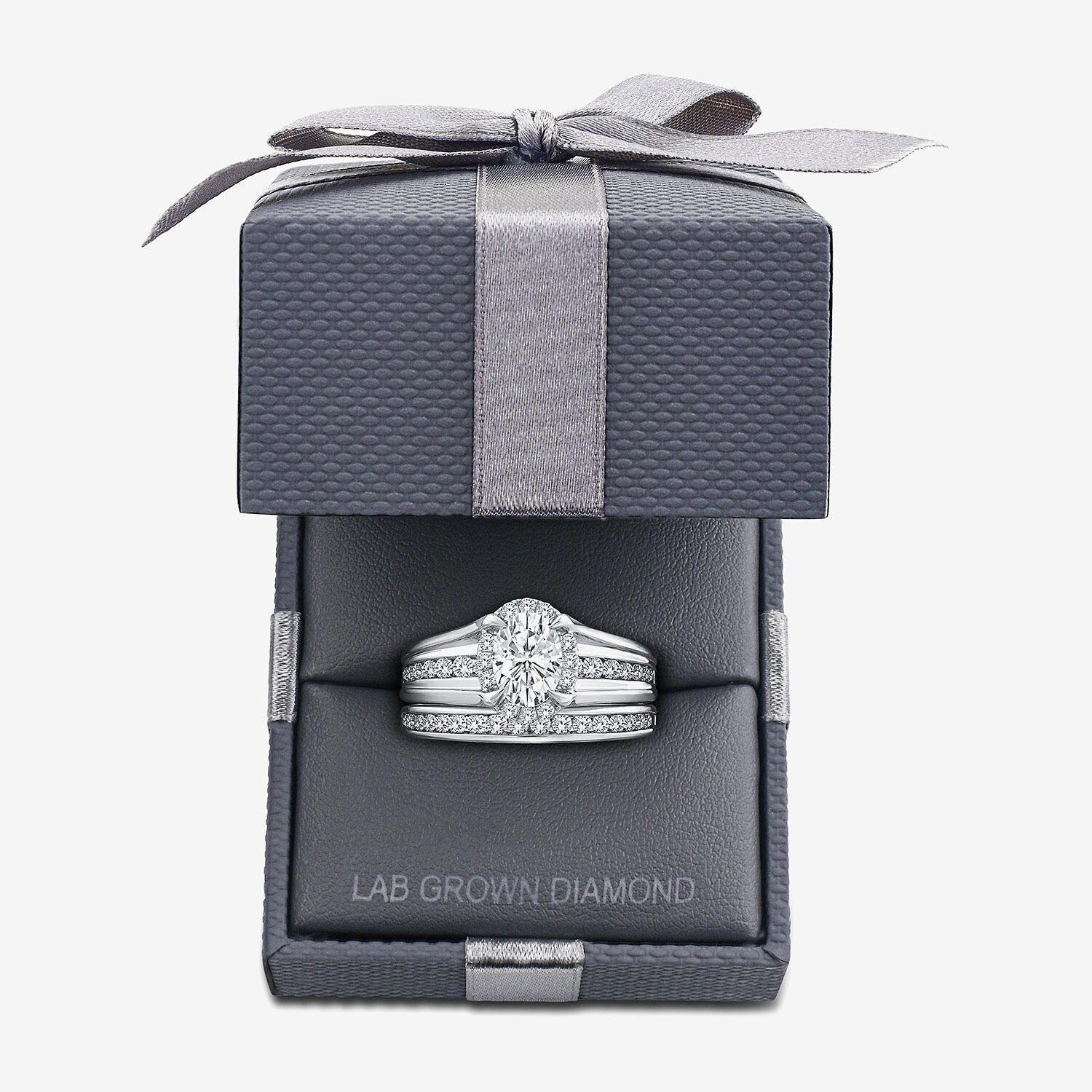 (G / Si1-Si2) Womens 1 1/2 CT. T.W. Lab Grown White Diamond 10K Gold Oval Side Stone Halo Bridal Set