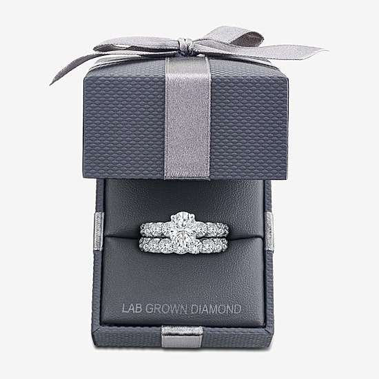 Signature By Modern Bride (G / Si1-Si2) Womens 4 CT. T.W. Lab Grown White Diamond 10K Gold Oval Side Stone Bridal Set