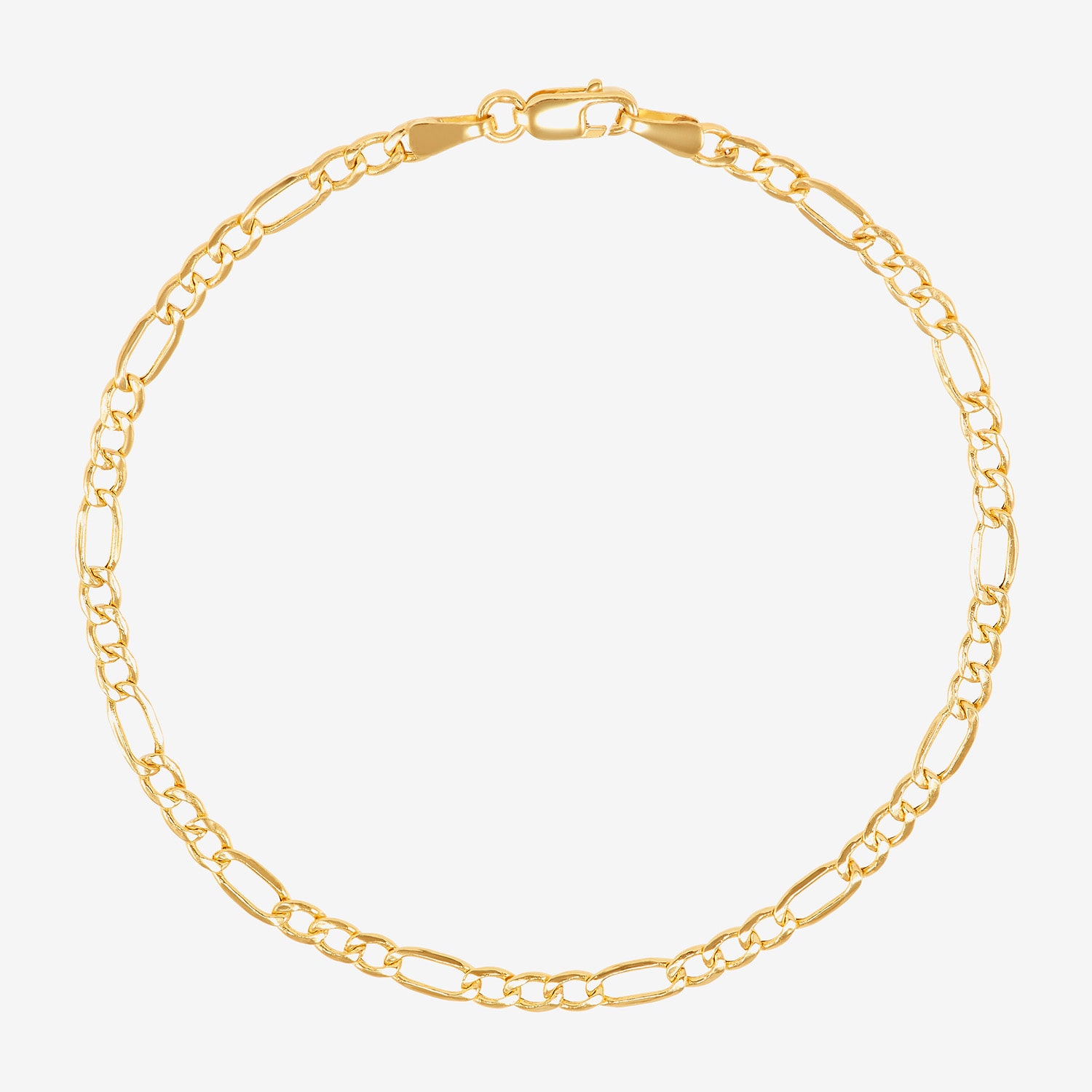 Made in Italy Womens 10K Gold 7.5 Inch Hollow Figaro Chain Bracelet