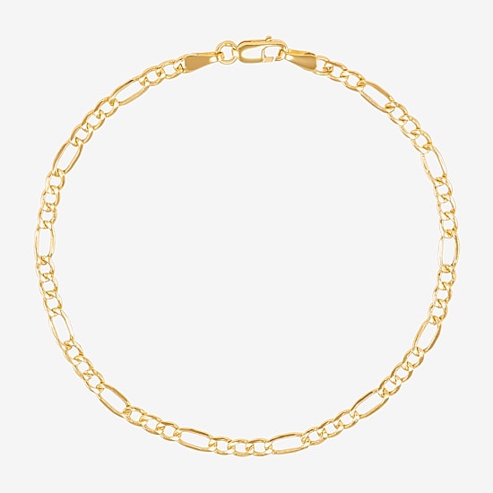 Made in Italy Womens 10K Gold 7.5 Inch Hollow Figaro Chain Bracelet