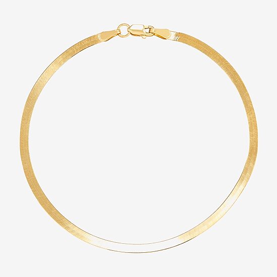 Made in Italy Womens 10K Gold 7.25 Inch Solid Herringbone Chain Bracelet