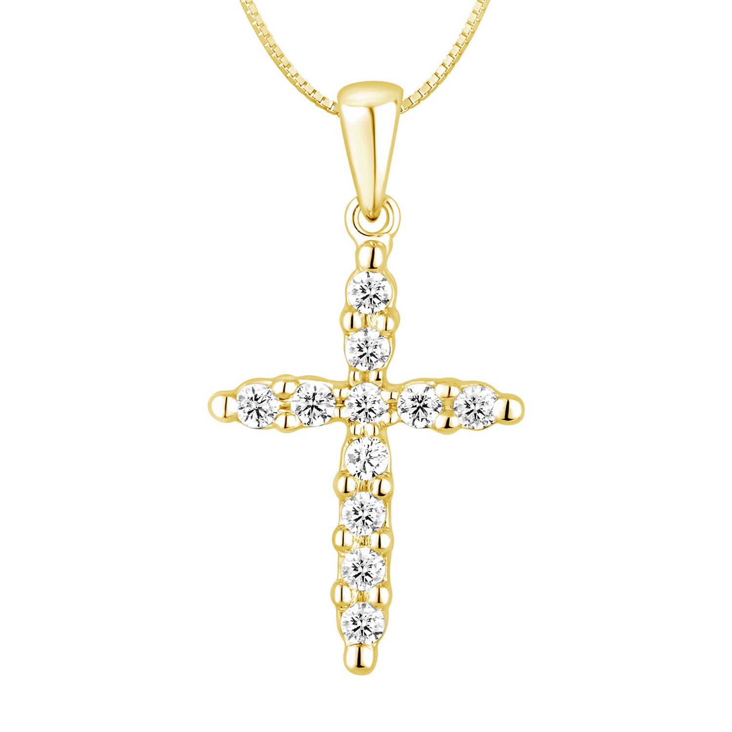Womens 1/ CT. T.W. Natural White Diamond 14K Gold Cross 18 Inch Pendant Necklace