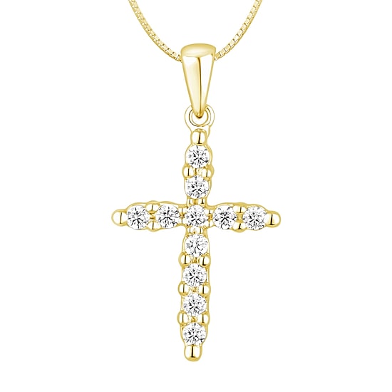 Womens 1/4 CT. T.W. Natural White Diamond 14K Gold Cross 18 Inch Pendant Necklace