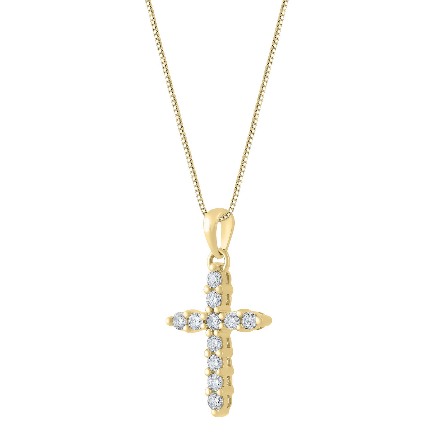 Womens 1/ CT. T.W. Natural White Diamond 14K Gold Cross 18 Inch Pendant Necklace