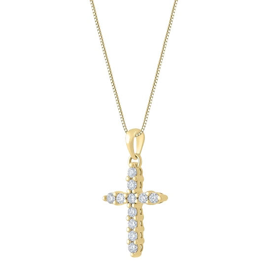 Womens 1/4 CT. T.W. Natural White Diamond 14K Gold Cross 18 Inch Pendant Necklace