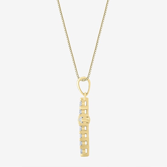Womens 1/4 CT. T.W. Natural White Diamond 14K Gold Cross 18 Inch Pendant Necklace