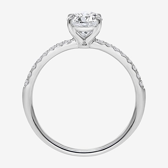 (I / Si2) Womens 1 1/7 CT. T.W. Lab Grown White Diamond Sterling Silver Oval Side Stone Engagement Ring